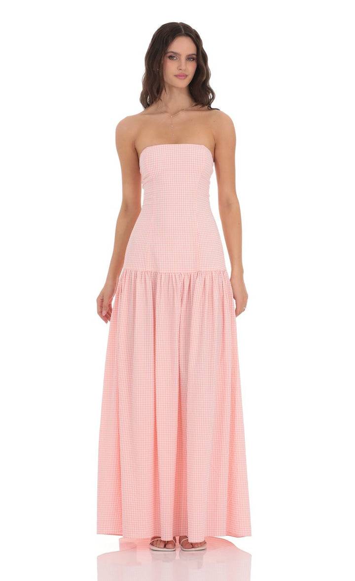Gingham Strapless Waist Maxi Dress