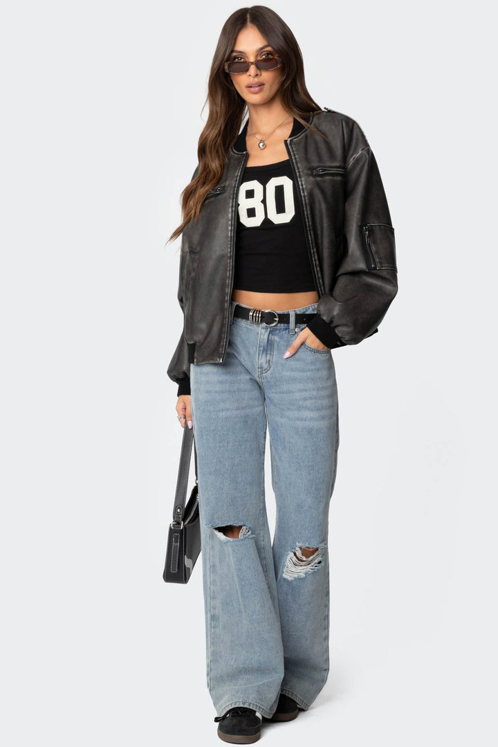 Veste en cuir lavé