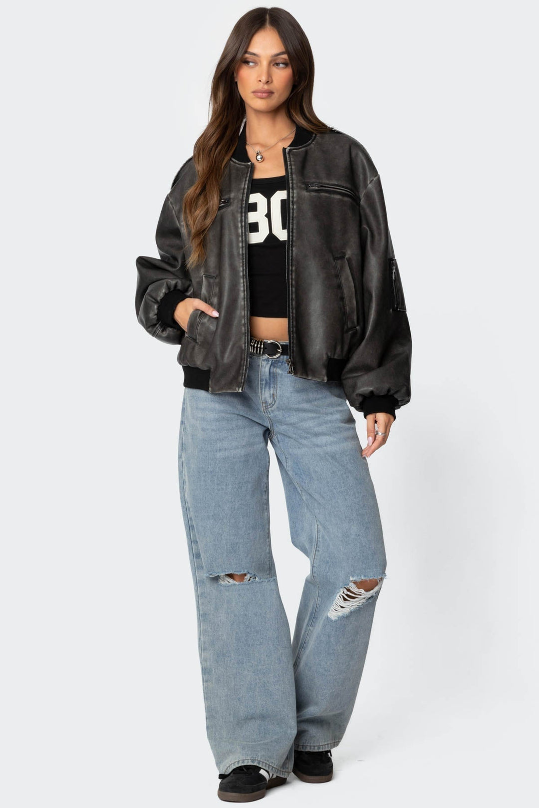 Veste en cuir lavé