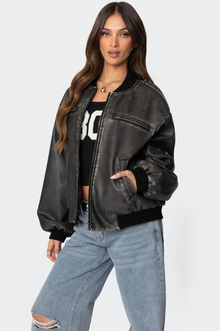 Veste en cuir lavé