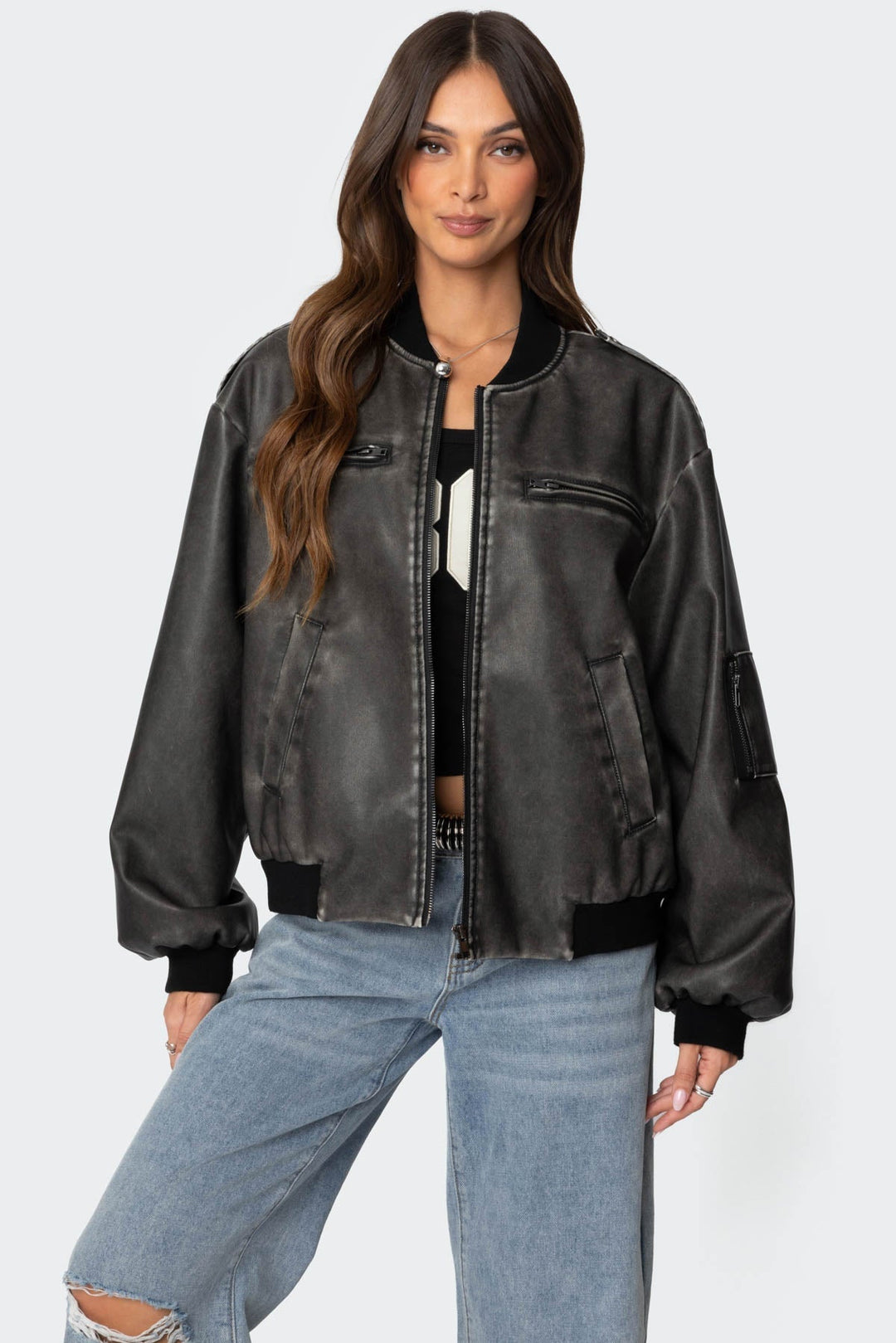 Veste en cuir lavé