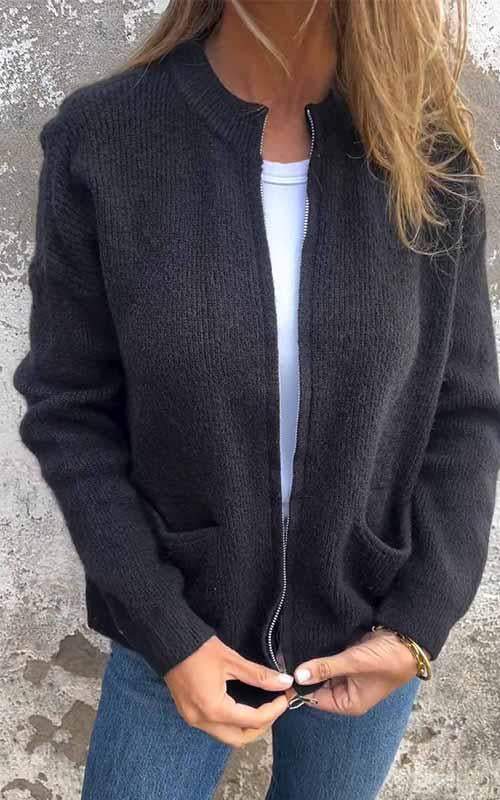 Neck Zipper Knitted Jacket
